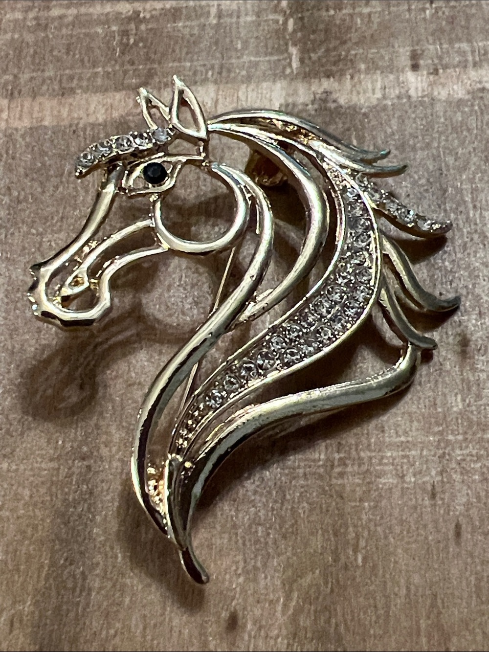 3/$18 Gold Horse Head Crystal Brooch  Lot 6059